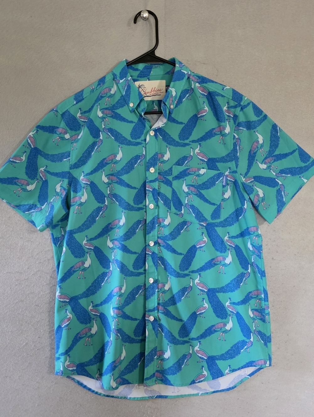 Chubbies The Weekend Has Arrived Peacock Short Sleeve Button Down Shirt Size M
